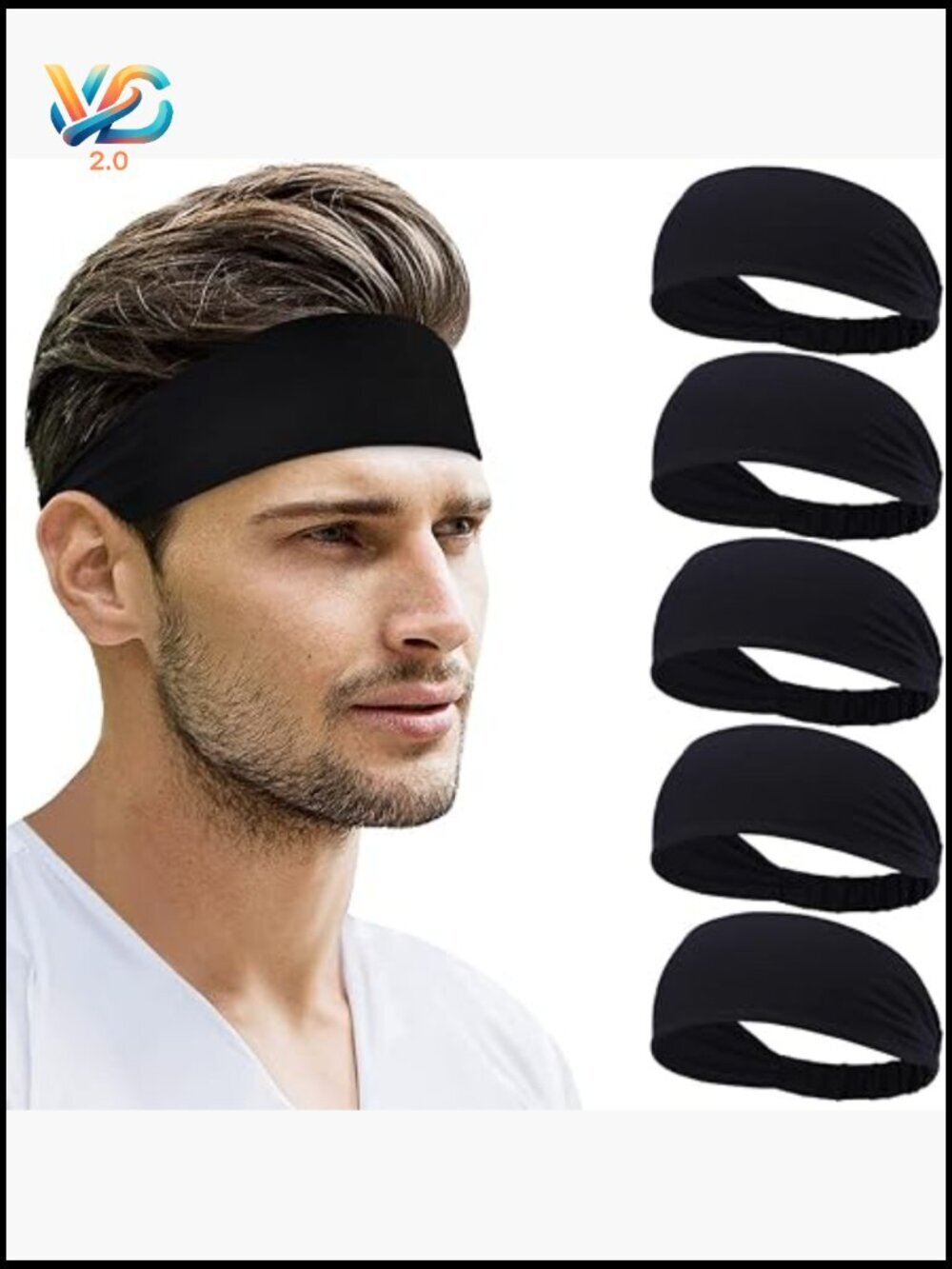 Moisture Wicking Sports Headbands 5 Pack Non Slip Elastic Sweatbands Workout